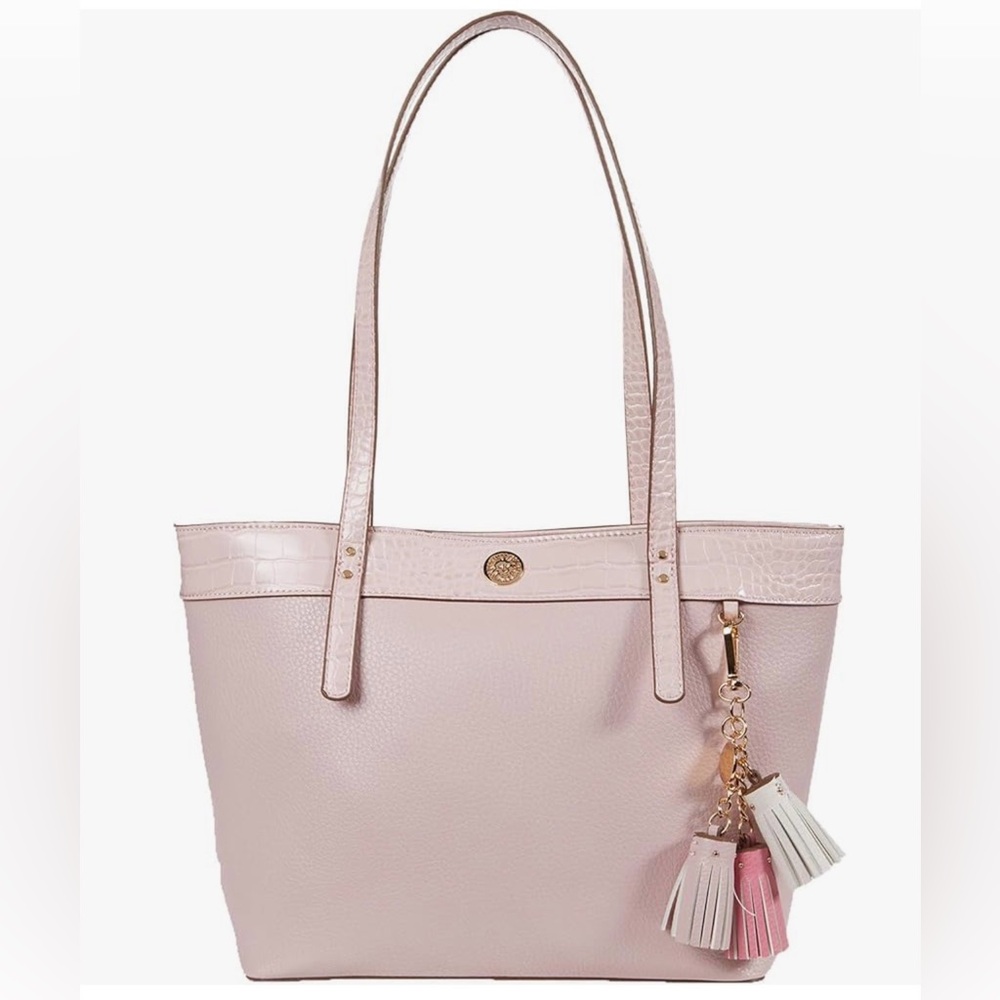 Anne Klein East West Croco Blush Pink Tote w/Tassel Charm with Detachable Pouch